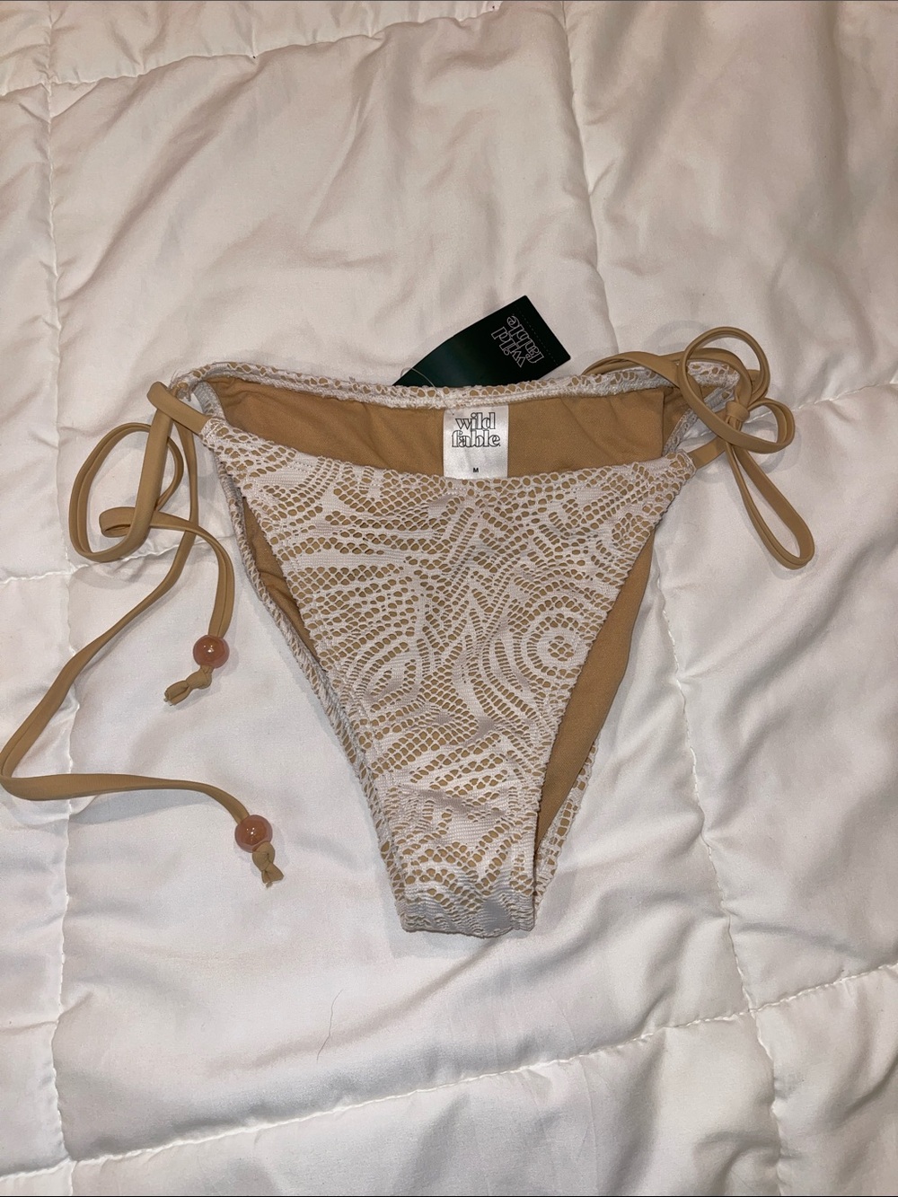 wild fable Beige Lace-Print Tie-Side Bikini Bottom